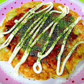 きゅうりのキューちゃんとキャベツ桜海老のお好み焼き